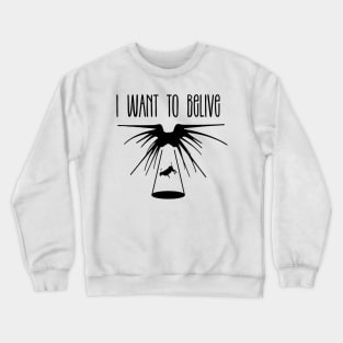 I Want to Belive - Shadow Ship Lifting a Cow - White - Sci-Fi Crewneck Sweatshirt